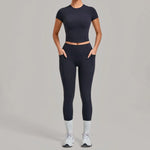 Women's Seamless Yoga Sets Sports Fitness Hip-lifting High Waist Pants Slim Fit Short-sleeve Suits Workout Running Training Sets