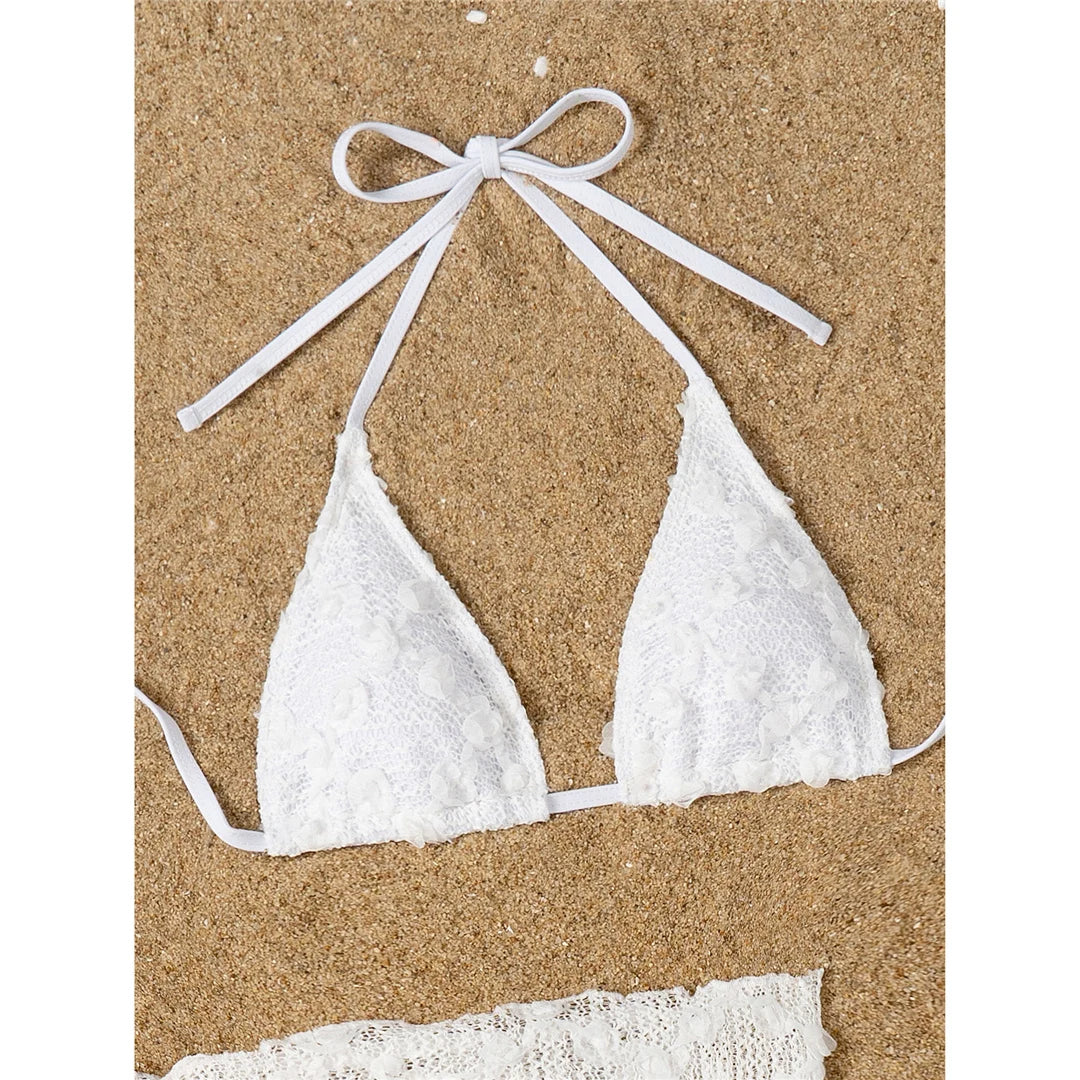 2 Colors Sexy With Sarong Halter Bikini Female Swimsuit Women Swimwear Three-Pieces Bikini Set Bather Bathing Suit Swim V6669B