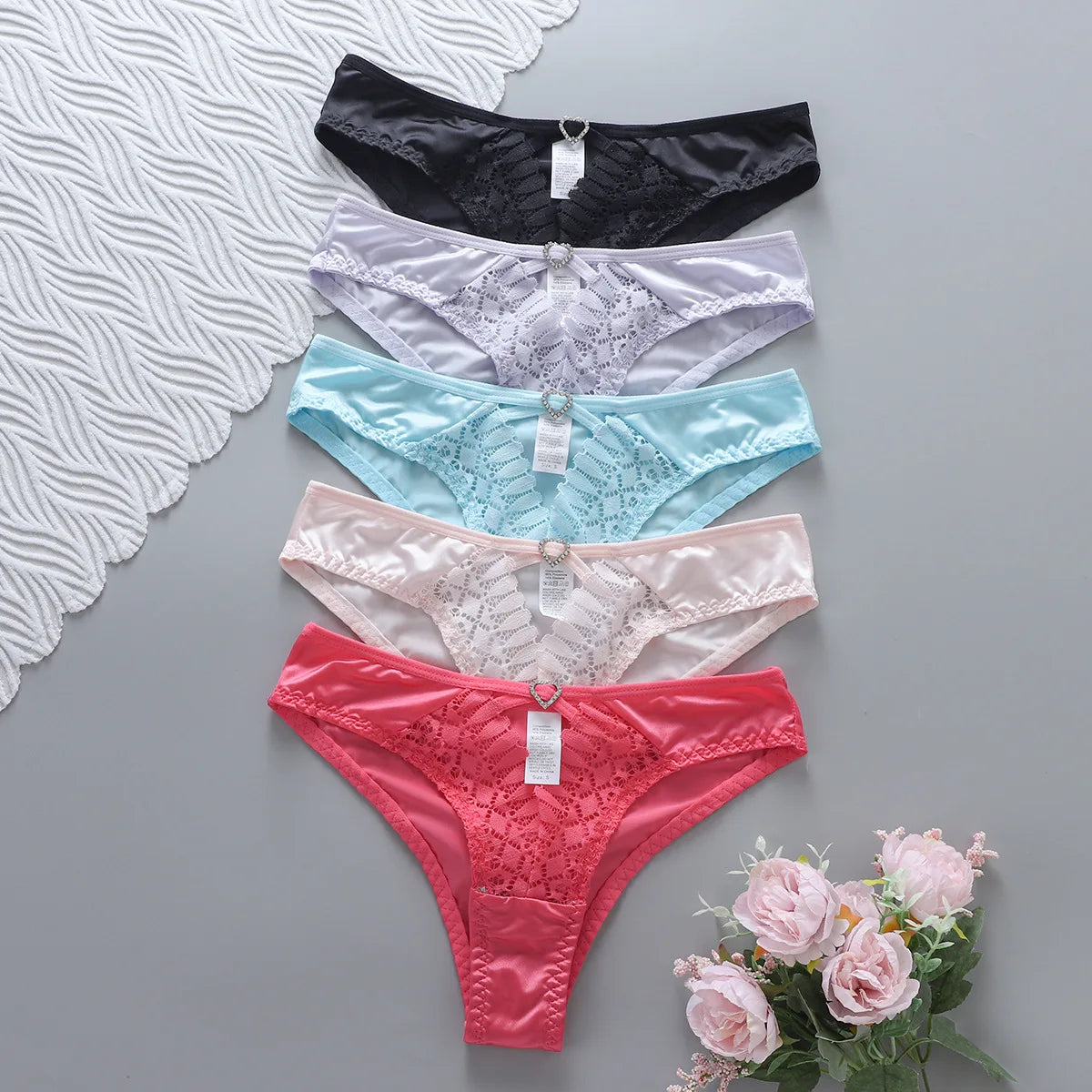 5 Color Women Lace Embroidery Panties Sexy Hollow Low Waist Briefs Summer Ice Silk Breathable Lingerie Female Knickers Intimates