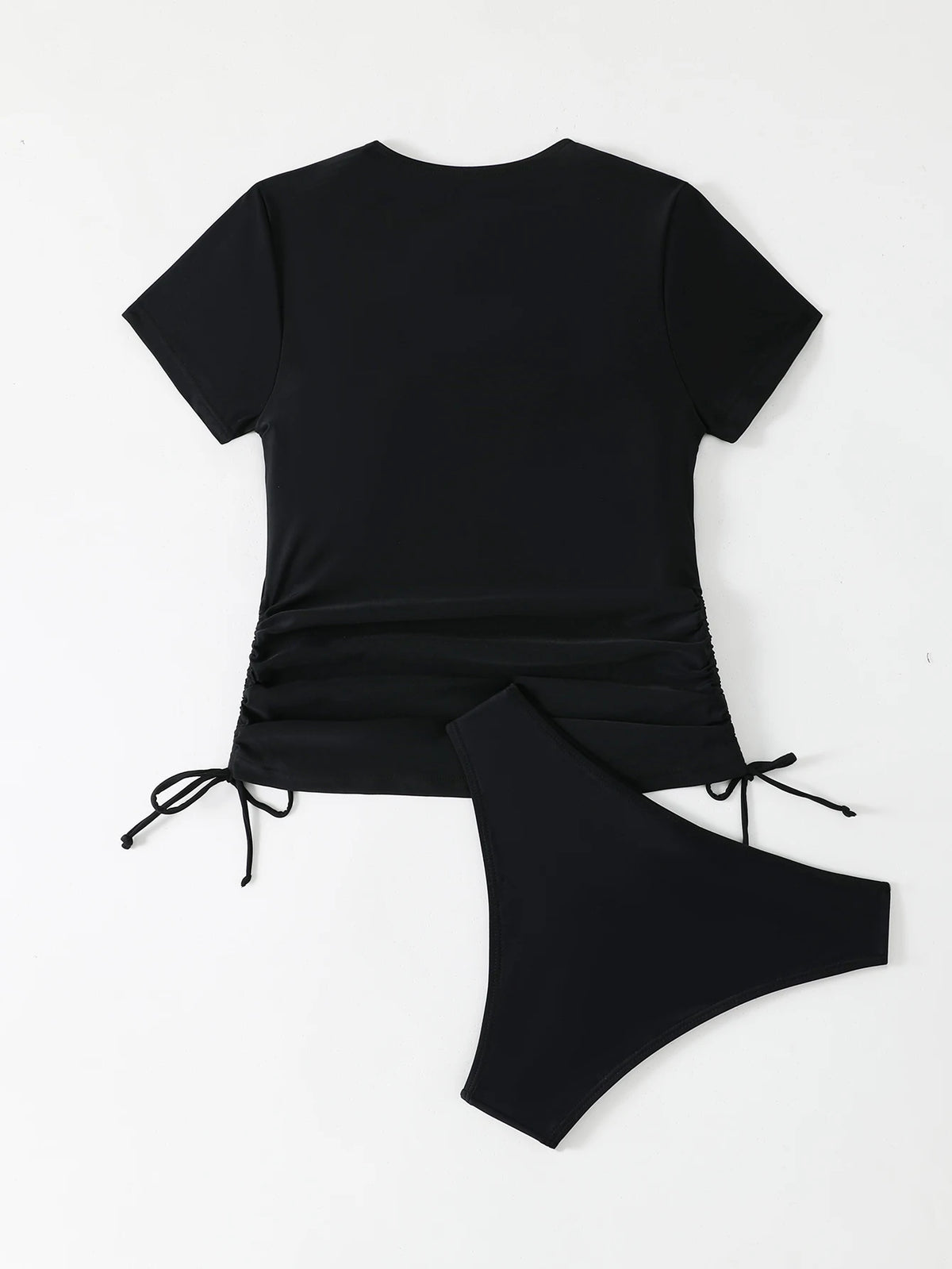 Short Sleeves Two Pieces Swimsuit Women Tankini 2026 Black Zipper Swimwear Female Beach Wear Bathers Bathing Swimming Swim Suit
