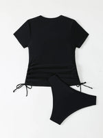Short Sleeves Two Pieces Swimsuit Women Tankini 2026 Black Zipper Swimwear Female Beach Wear Bathers Bathing Swimming Swim Suit