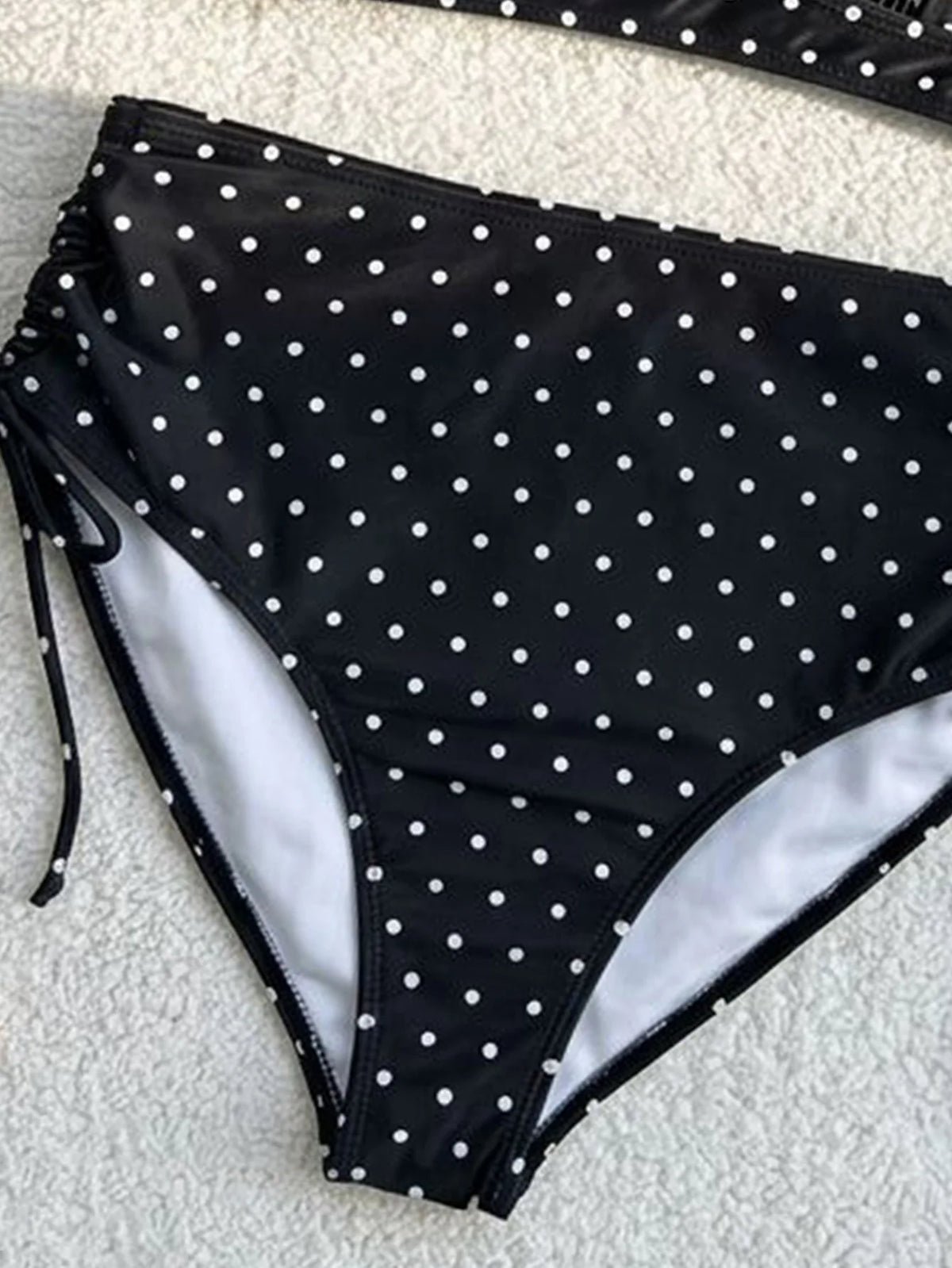 Black Polka Dot Print Bikini Set Women Ruffles V Neck Push Up Bra Drawstring Side High Waist Swimsuit 2026 Bathing Suit Swimwear