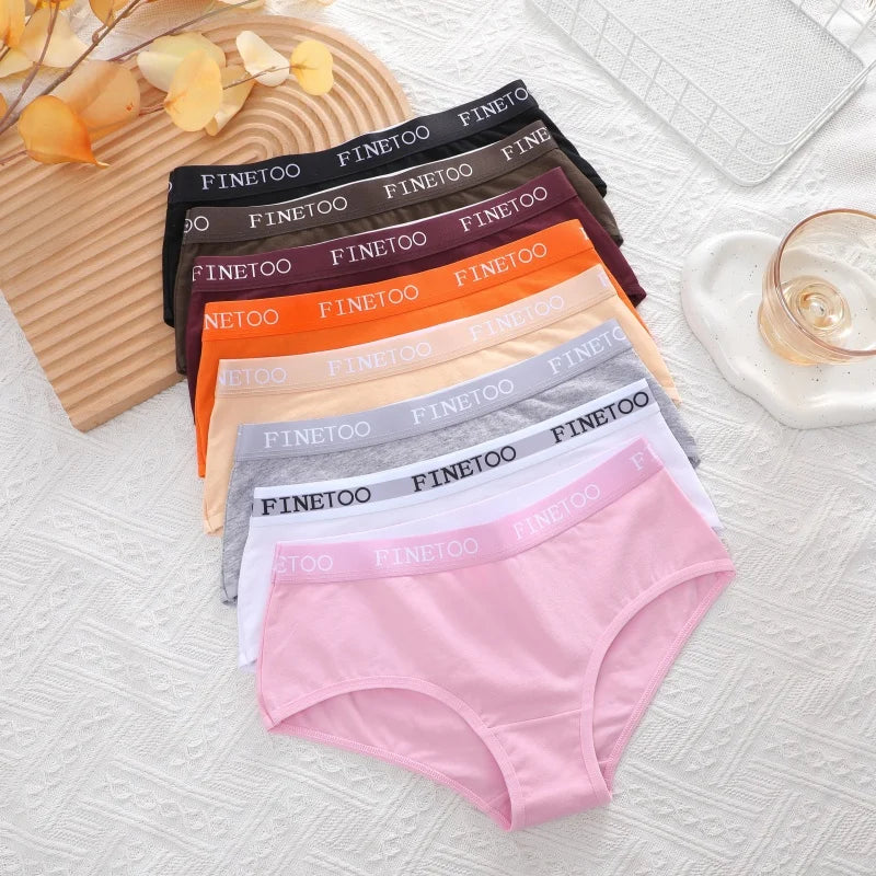 FINETOO 4Pcs Women'sCotton Panties Sexy Breathable Low WaistBriefs Letter Straps Underwear Soft Stretch Comfortable Lingerie