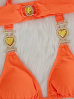 3PCS Halter Jewelled Diamond Bikini Women Swimsuit Female Swimwear Three Pieces Bikini Set Brazilian Hairband Bathing Suit Swim