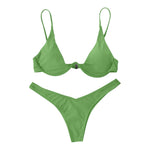Sexy Underwire Bikini 2024 Mujer Women Solid Red Push Up Bra Thong Swimsuit Halter V Neck Bathing Suit Mini Micro Thong Swimwear