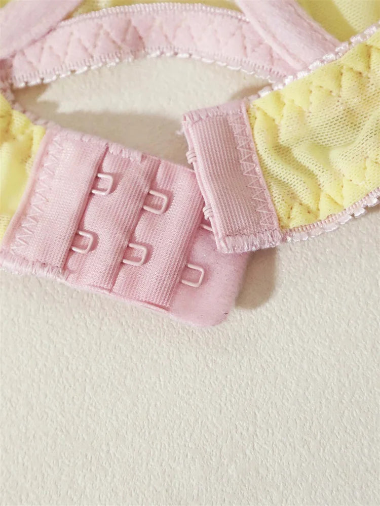 Female Sweet Mesh Lingerie Set Pink Lace Trim Bra and Panty Set Intimate 2 Pieces Women Underwear Cute Bow Sexy Boudoir Lingerie