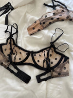 French Style Polka Dot Bra & Thong Set | Retro Sexy Lace Lingerie, Ultra Thin Sheer Netting for Big Bust & Plus Size MOYISU Bras