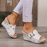 Fashion Buckle Chunky Wedges Sandals Women Rivets Decor High Heel Platform Slippers Woman Plus Size Non Slip Summer Sandles 43