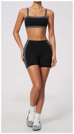 Summer Color Blocking Yoga Suit Women Shockproof Slim Sports Bra High Waist Hip Lift Shorts Gym Running Fitness Sets Tracksuit