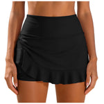Women High Waist Swim Skirt Shorts With Ruffle Hem Side Pocket Solid Color Bikini Bottom Ladies Beachwear Summer Swimming Bottom