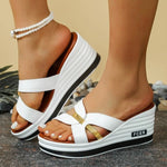 Korean Fashion New Fish Mouth Wedge Fashion Casual Foreign Trade Large Size Women'S One Line Sandals And Slippers For Sandalias
