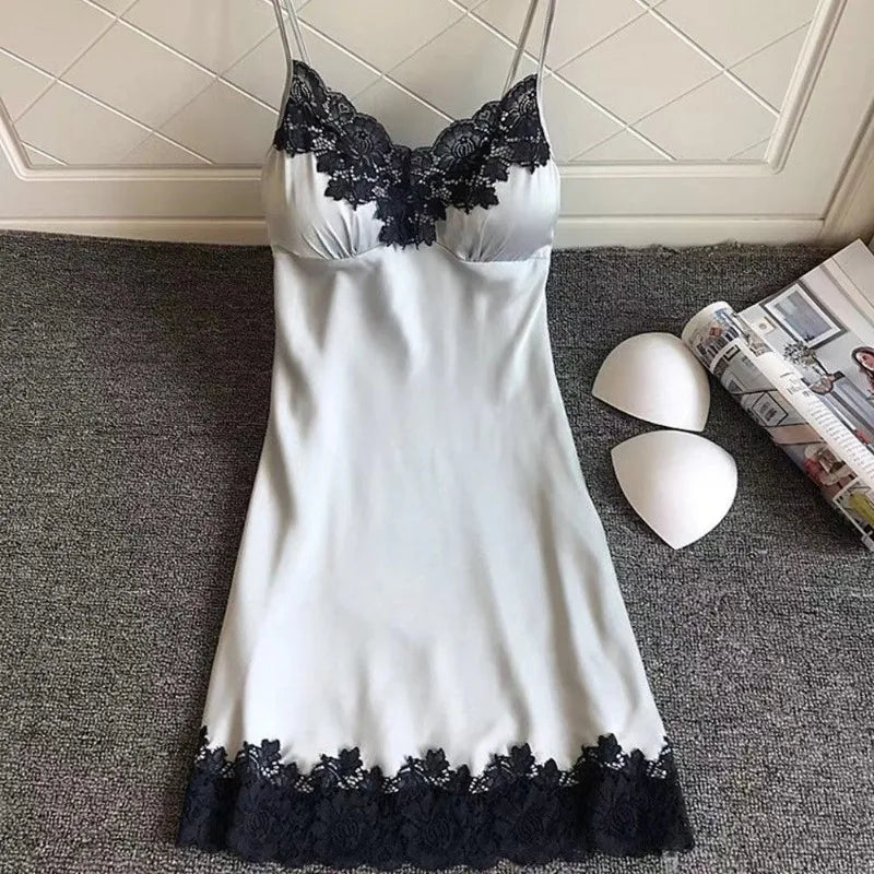 Sexy WomenSilk Robe Dress Nightdress Soft Lace Casual Nightgown Straps Sleepwear Nightdres