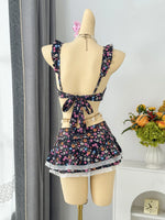 Sexy Navy Floral Print Bikinis Sets Women Front Tie Push Up Bra Holiday Swimsuit 2026 Bathing Suit Lace Ruffles Skirt Swimwear