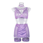 Toucheart 5-Pieces Erotic Lingerie Sexy Hip Skirt For Women Mesh Patchwork Hollow Out See-Through Lure Garters Underwear Suit