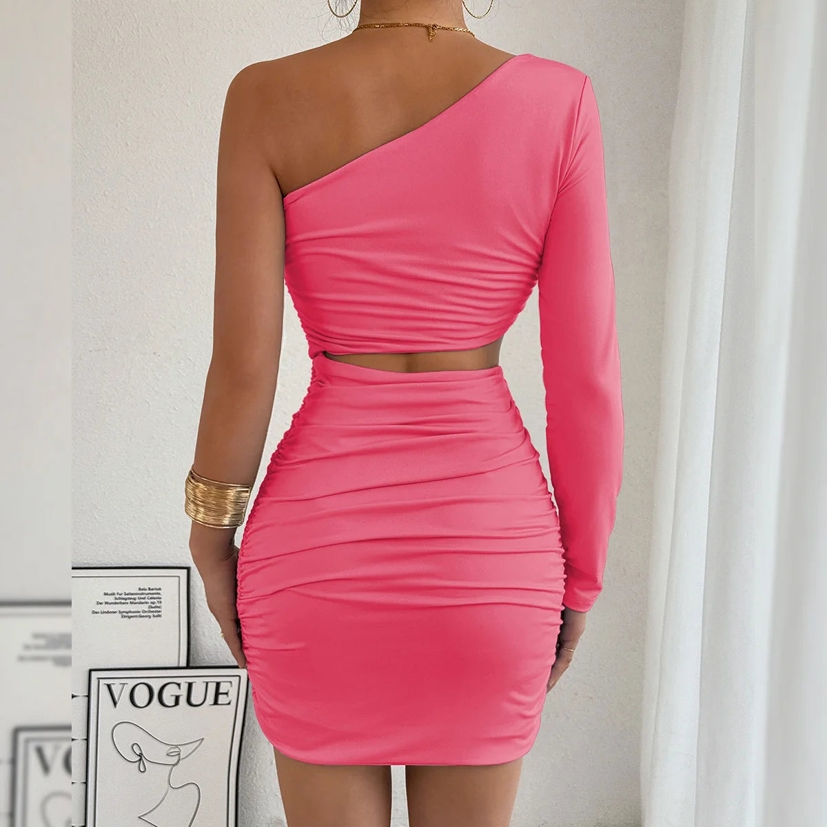 Fashion Sexy Dress Slanted Collar Single Shoulder Sleeves Hollow Slim Fit Sexy Dresses Skinny Slim Elegant Party Mini Dresses