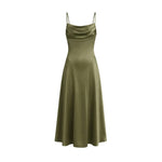 Australian Women's Back-cross-strap Hollow-out Camisole Dress With Chest Pleats Slim-fit Waist And Long Skirt Pure Desire ZJBL