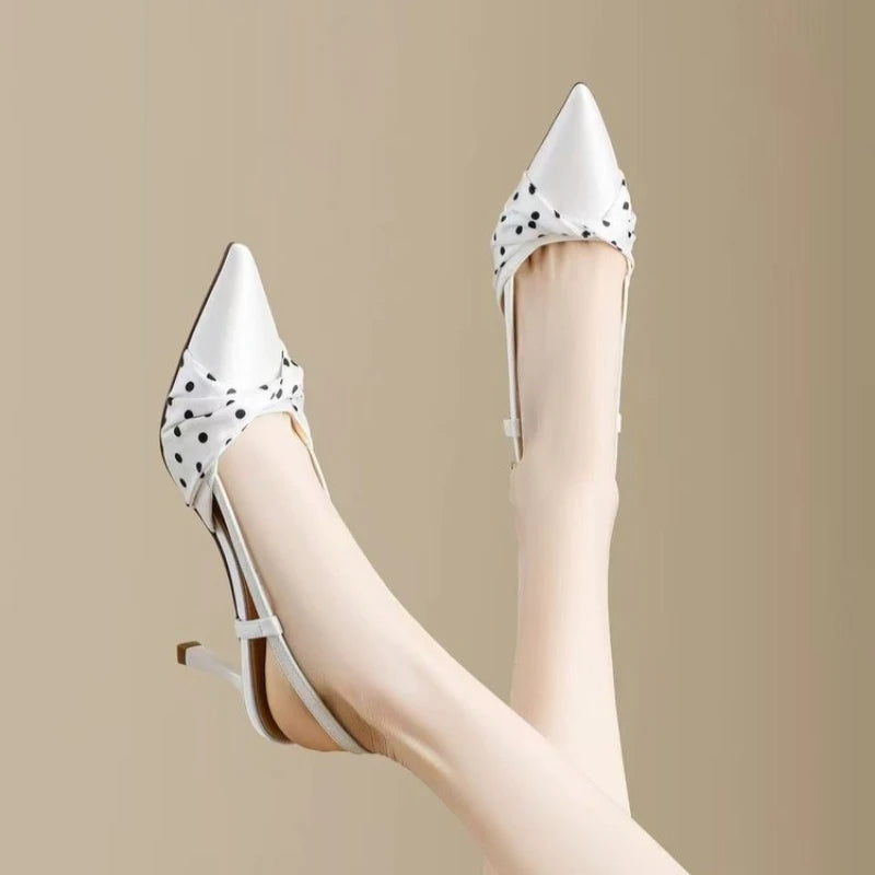 Pointed Toe High Heels Women Dot Sandals 2026 Summer Singbacks Mules Shoes Elegant