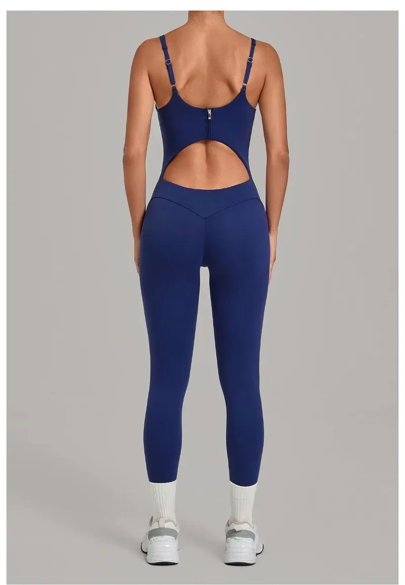 Women's Seamless Yoga Jumpsuits Sports Gym Fitness Backless Sleeveless Hip-lifting Pants One-piece Training Workout Bodysuits