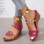 Ladies Summer Fashion Open Toe Narrow Strap Designer Womens Shoes Casual Leather Thick Sole Wedge Women's Sandals Large Size