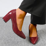 Plus Size 42 Pointed Toe Thick Heels Pumps Women Slip On Pu Leather High Heels Shoes Woman High Heeled Office Party Shoes Ladies