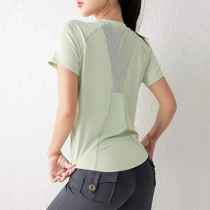 Women's Sport Short Sleeve T-Shirt Summer New Loose Quick Dry Breathable Mesh Yoga Fitness Top OutdoorWear 