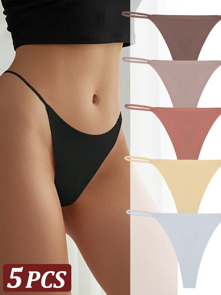 5PCS Seamless Thong Women Invisible Thin Strap Low Waist High Stretch Flexibility Panties Sexy Underwear Ladies Briefs T-back