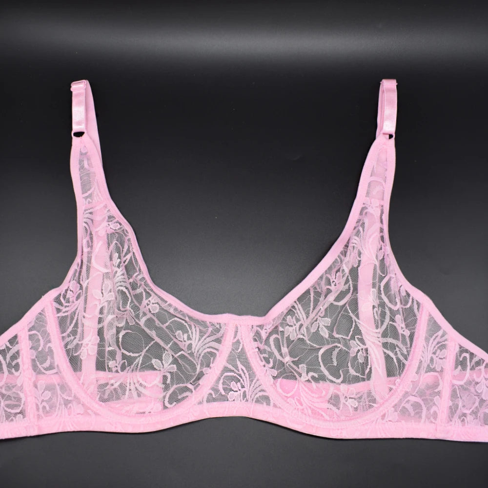 Womens Ultra-thin See Through Bras For Men Mesh Seamless Bralette Embroidery Sexy Lingerie Plus Size Brassiere