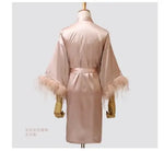 Women FEATHER Bride Bridesmaid Wedding Robe Satin Kimono Bathrobe Gown Nightwear Embroidery Letter Nightgown V-Neck Lingerie