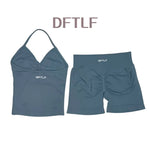 DFTLF 2 Pieces Sports Set Women Backless Tank Yoga Tops High Waist Scrunch Seamless Shorts Sport Gym Set Sportswear Workout Set