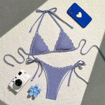Women's Blue Stripe Print Two Piece Swimsuit Sexy Mini Triangle Cup Bra Halter Backless Bikini Set 2024 Summer Beach Swimwear