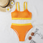 Orange High Waist Bikini 2022 Swimsuits Push Up Swimwear Women Splicing Biquini Beachwear Sexy Ribbed Bathing Suits Female New
