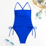 DEKA One-Piece Swimsuit Bodysuit Off The Shoulder Swimwear WomenWhole Ruched Lace Up Drawstring Bikini Bath Suit Sexy