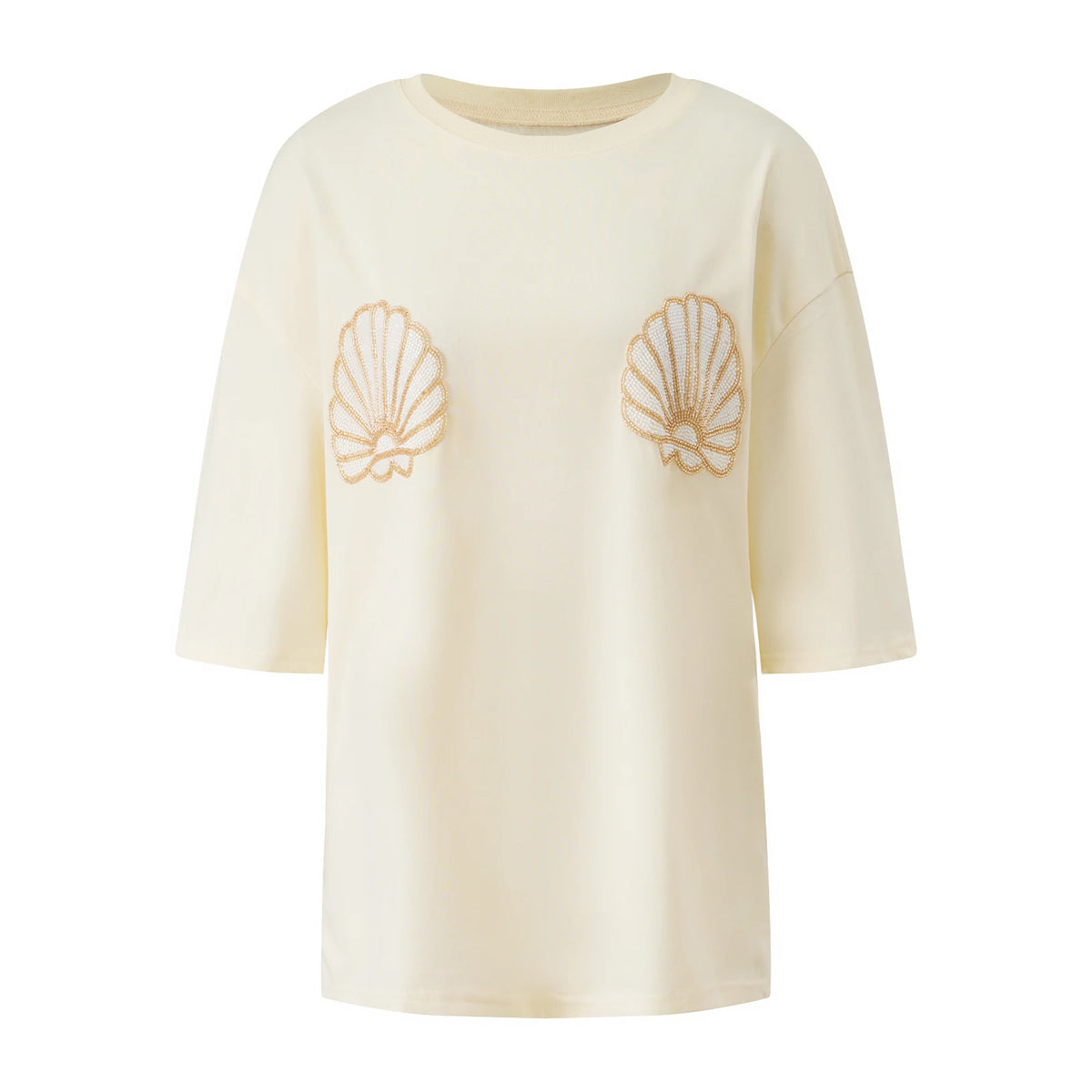 Women Oversized Short Sleeve T-shirt Sparkle Shell Embroidery Loose Shirts Summer Daily Casual Baggy Tops