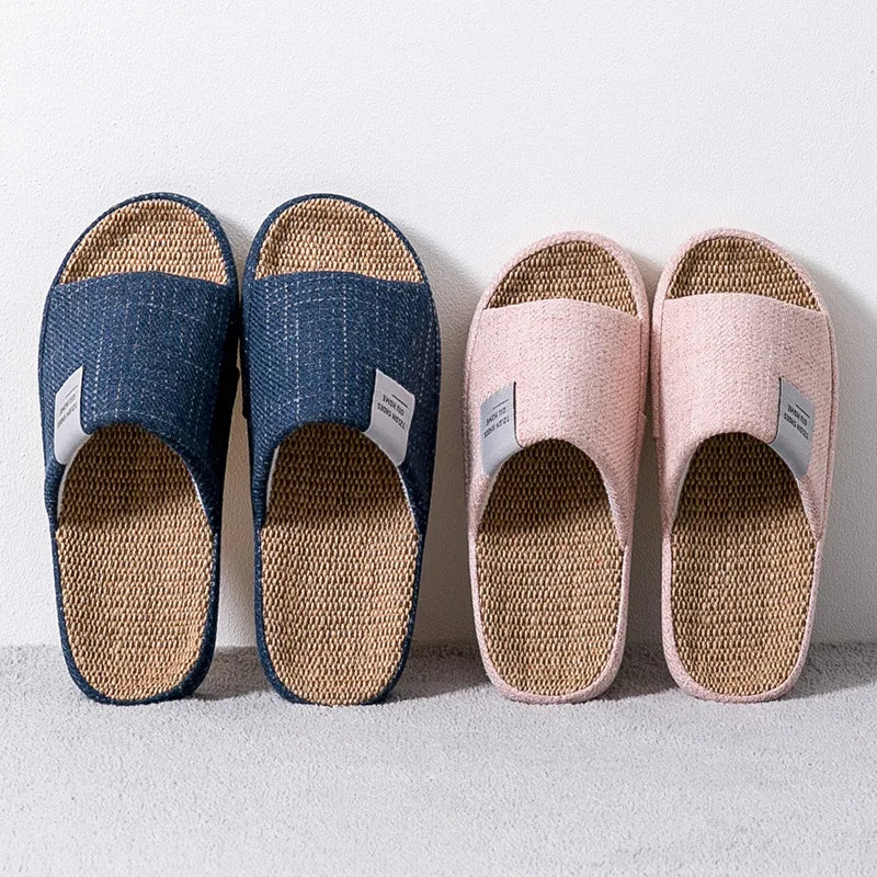Breathable Flax Slippers Women Men Indoor Mute Slipper Anti-slip Lovers House Floor Shoes SoftLadies Summer Home Slides