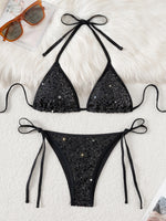 Shiny Sequin Pink Black Bikini Women Sexy Mesh Push Up Bra Tie Side Thong Swimsuit 2026 Brazilian BeachBathing Suit Swimwear