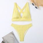 Wrinkled Crinkled Cross Back Bikini Women Swimwear Female Swimsuit Two-pieces Bikini Set High Cut Bathing Suit Swim Beach Wear