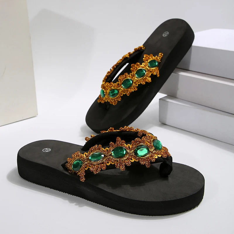 Luxury Colorful Rhinestone Flip Flops Women Fashion Weightlight Flat Slippers Woman Outdoor Non Slip Clip Toe Slides Female