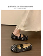 Polka Dot Women Ballet Flats Comfortable Round Toe Elastic Band Shoes Street Style Soft Sole Ladies Eelgant Wedding Dress Shoes