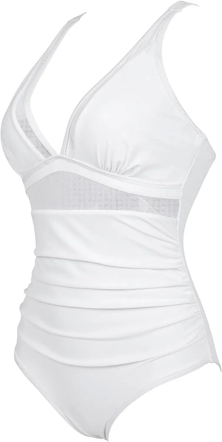 2024 Sexy One Piece Swimsuit Women Mesh Strappy Plunge Swimwear Tummy Control Bathing Suits Beach Wear Monokini Swimming Suit