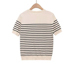 Fashion Striped Knit Sweater Black Striped Knit T Shirt Casual Short Sleeve Crew Neck Slim Fit Top For Women Summer Daily 0HAD