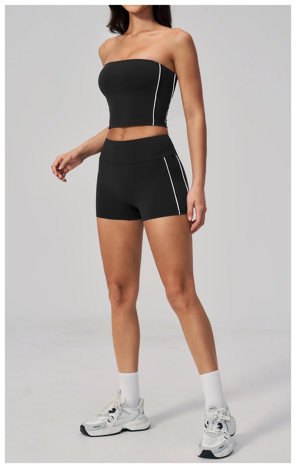 Summer Tight Yoga Suit Women Color Contrast Strapless Slim Sports Tank Top Shorts Fitness Suit Gym Running Workout Tracksuit