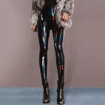 Sexy Nightclub Pants Women Faux Leather Pencil Pants Solid Color High Waist Mirror Surface Solid Color Shinny Slim Trousers