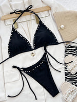 DEKA Brazilian Micro Lace-Up Bikini SetPearl Women Tie-up Swimsuit Bathing Suits Thong Swimwear FemaleBeach Wear Swimming