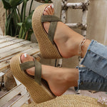 2026 Wedges Slippers Women Summer Plus Size 43 Chunky Platform Sandals Woman Comfortable Cross Strap High Heeled Sandals Female