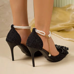 2026 new Design White Pearl Bowknot Women Pumps Sexy Pointed Toe High Heels Wedding Prom Shoe PVC Transparent Sandal Female