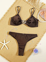 New Metal Buckle Micro Bikini Set 2026 Women Coffee Push Up Bra Bandage High Waist Swimsuit Beach Bathing Suit Swimwear Biquini