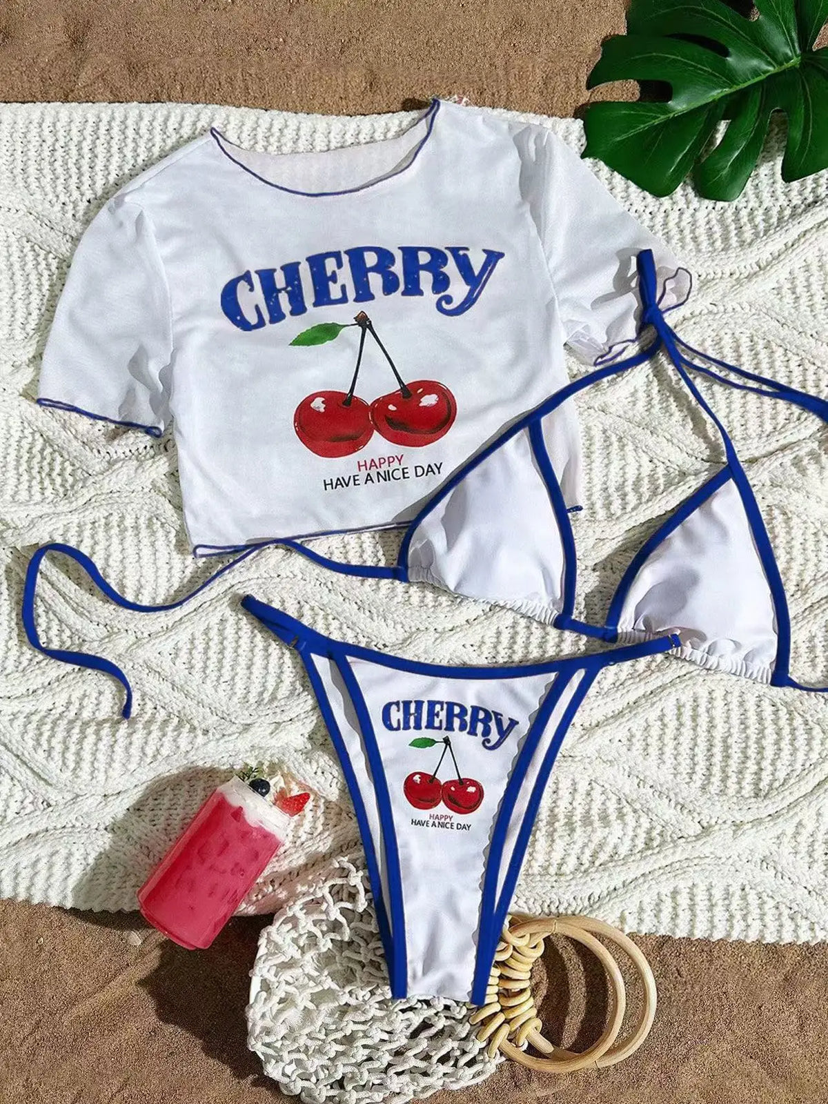 2026 Sexy 3 Piece Women Swimsuit Short-sleeve Cover-up Swimwear Summer Print Bikini Set Brazilian Beachwear Party Bathing Suit