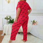 Plus Size 3XL 4XL 5XL Sleepwear Women's Heart Letters Print Pajamas Set Casual Short-Sleeve Top and Pants Loungewear