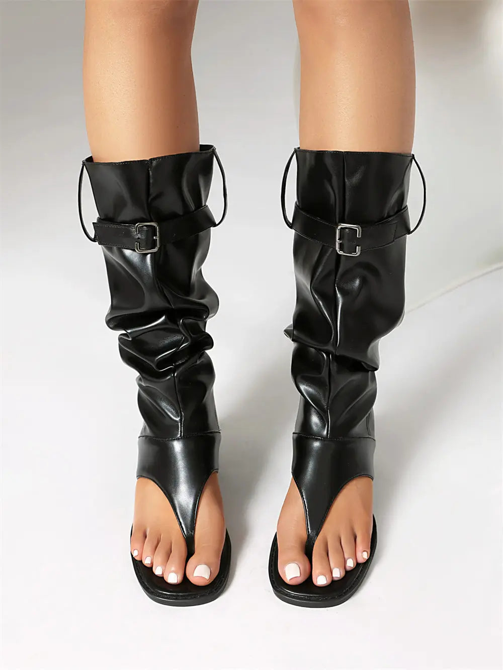 2025 Brand Plus Size 48 Trendy Denim Blue Gladiator Sandals Women Chic Black Chunky HeelsFashion Comfy Walk Summer Boot Shoes