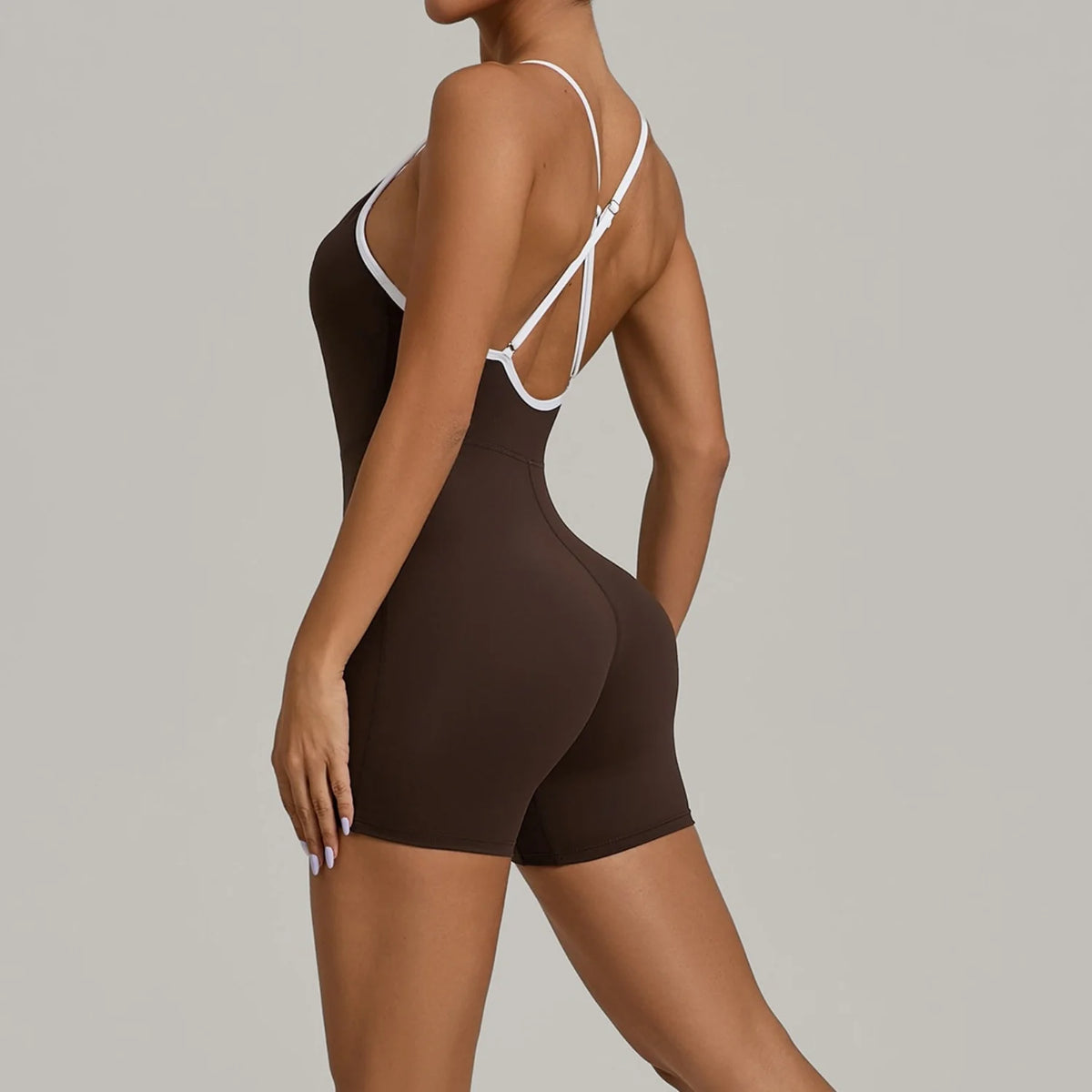 Spring/summer Women's Contrasting Yoga Jumpsuit Hollow Out Cross Back Camisole One Piece Sports Suit Hip Lifting Fitness Romper